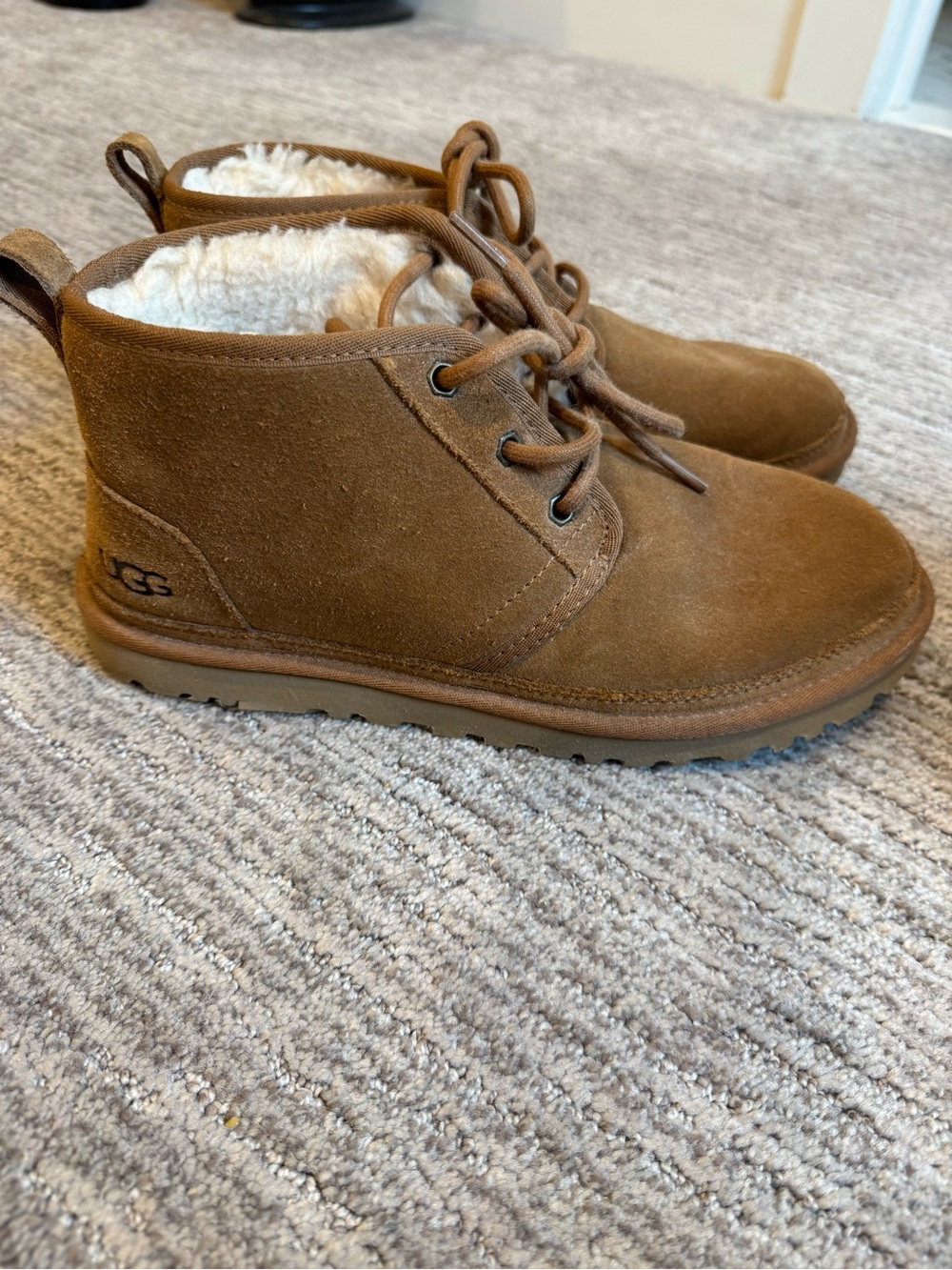 UGG Chestnut Suede Lace-Up Shearling Sneaker